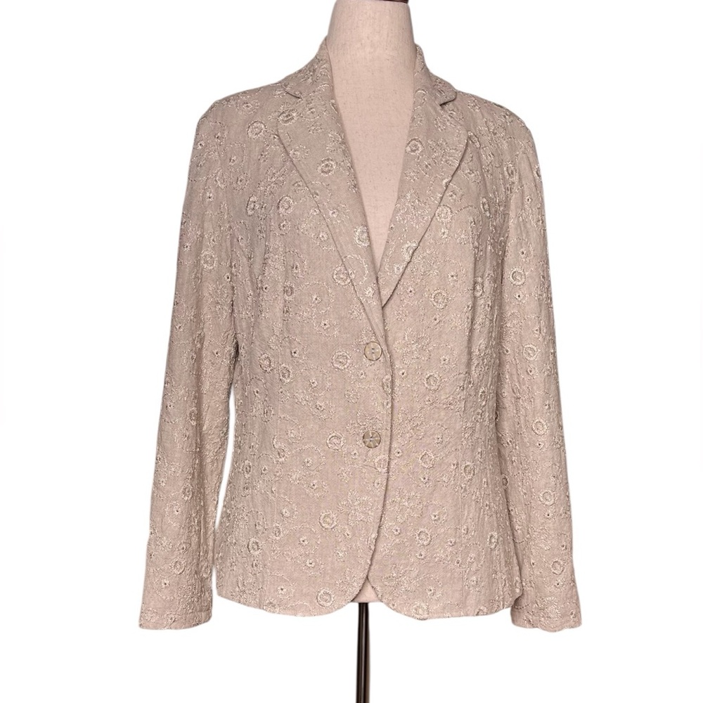 Coldwater Creek Golden Vines Linen Blazer Metallic Embroidered Floral SZ:L